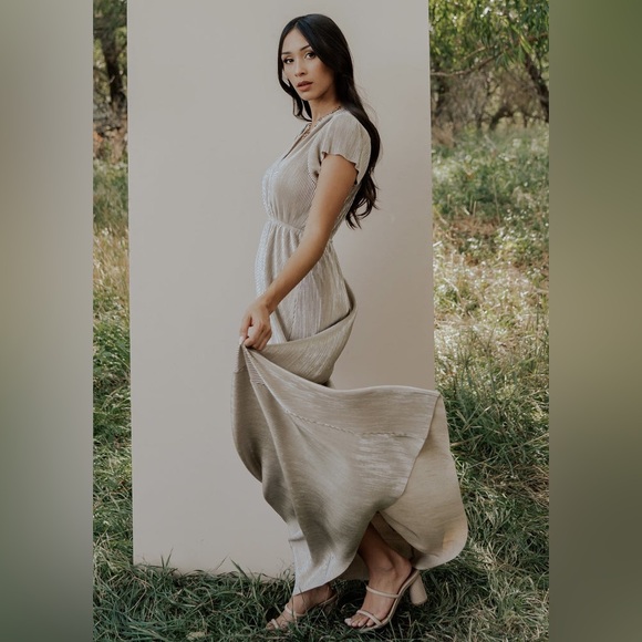 Baltic Born Gold Athena Pleated Maxi Dress Size Small - Picture 3 of 7